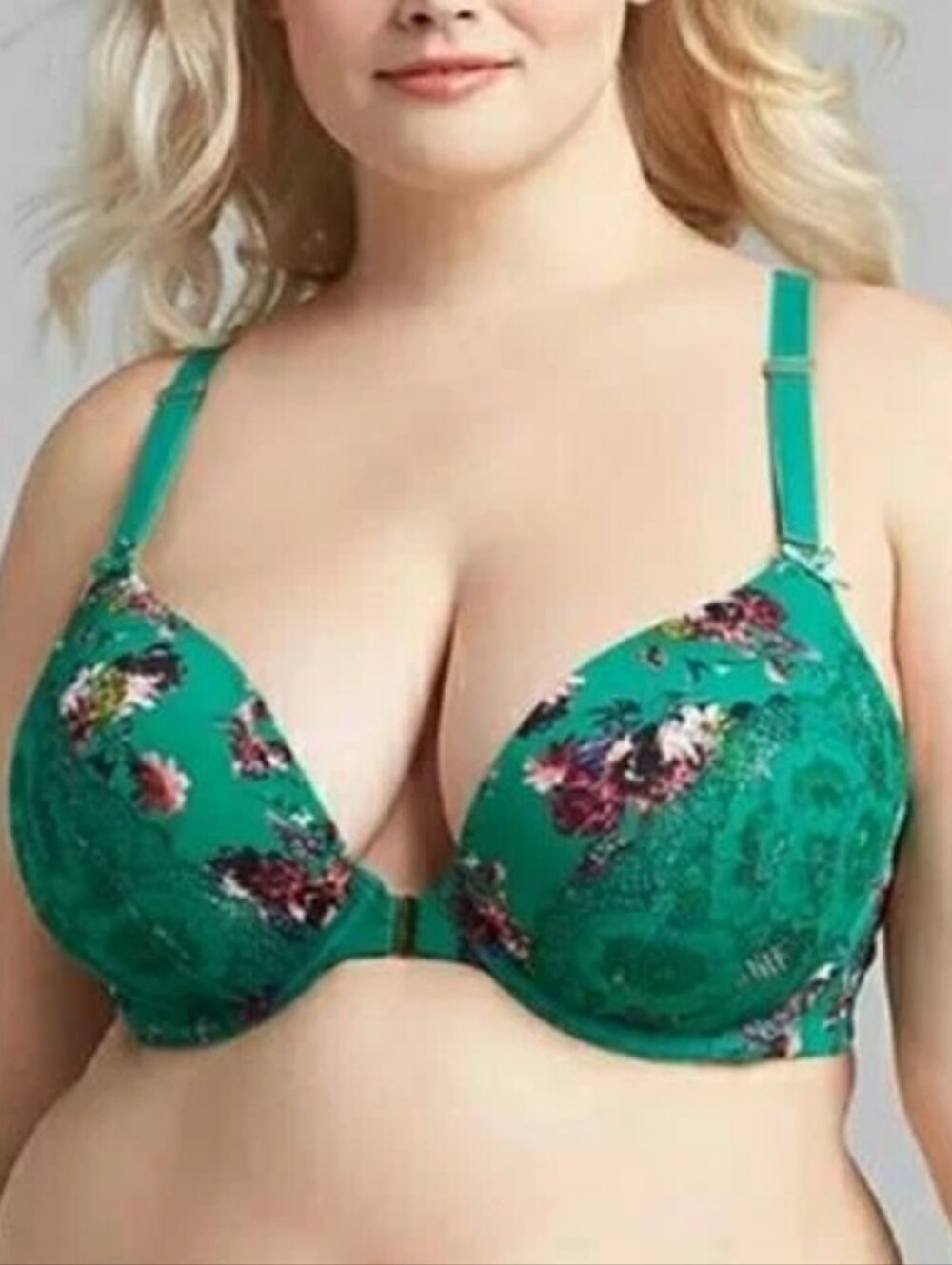 Nwt- Cacique Boost Plunge Green Floarl lave racerback Bra 40G